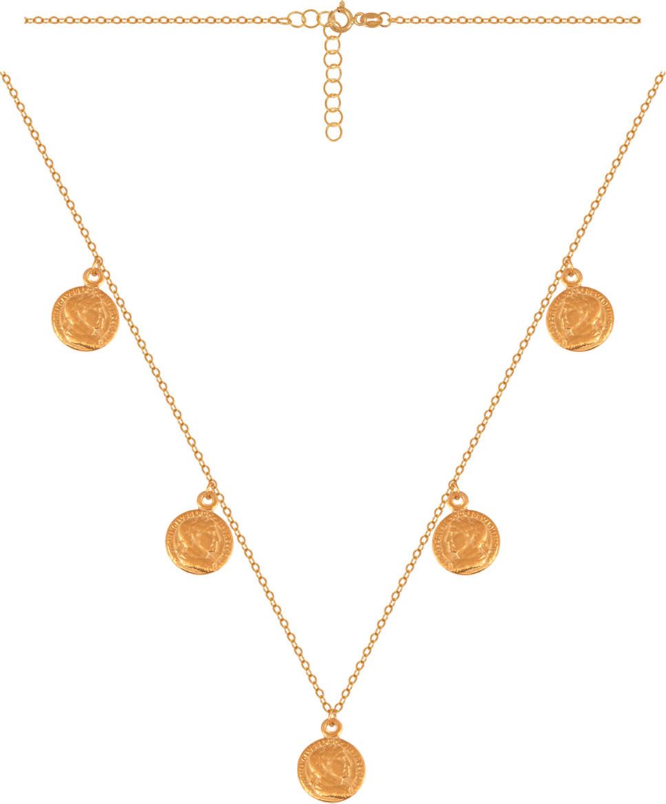 Lovrin Złoty naszyjnik 585 z doczepionymi elementami robionymi na wzór starożytnych rzymskich monet.