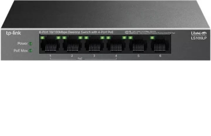Switch TP-Link 6-Port 10/100 Mbps Desktop Switch with 4-Port PoE+ PORT 4x 10/100 Mbps PoE+ Ports 2x 10/100 Mbps Non-PoE Ports