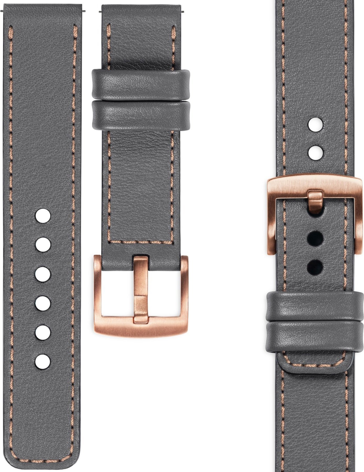 moVear moVear Prestige C1 Skórzany pasek 18mm do zegarka | Szary, różowe złoto przeszycie [rozmiar i klamra do wyboru] Standard