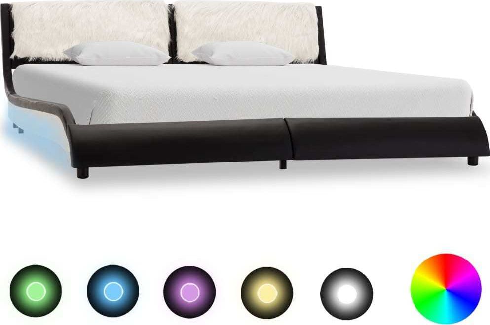 vidaXL Rama łóżka z LED, czarno-biała, sztuczna skóra, 180 x 200 cm