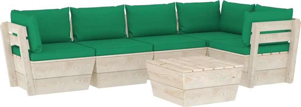 vidaXL 6-cz. ogrodowy zestaw wypoczynkowy z palet, poduszki, świerk