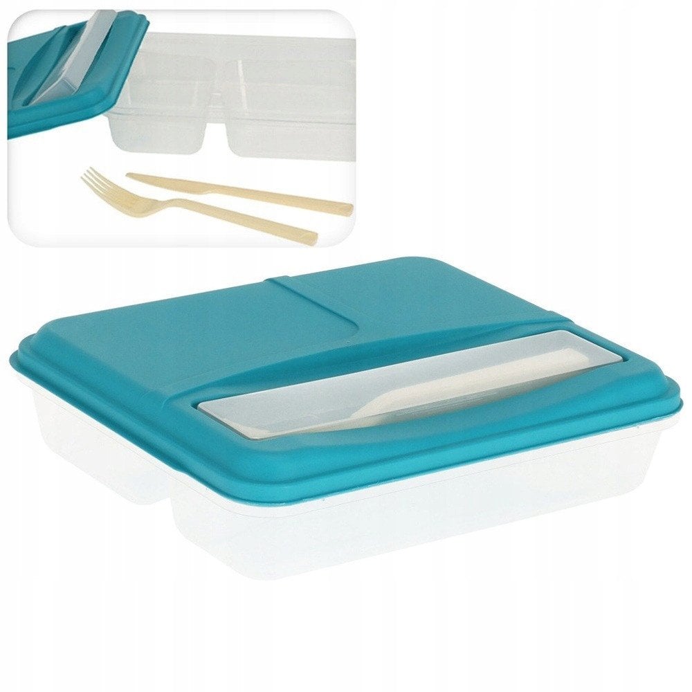 Pojemnik śniadaniowy lunchbox dzielony ze sztućcami 1,3 l