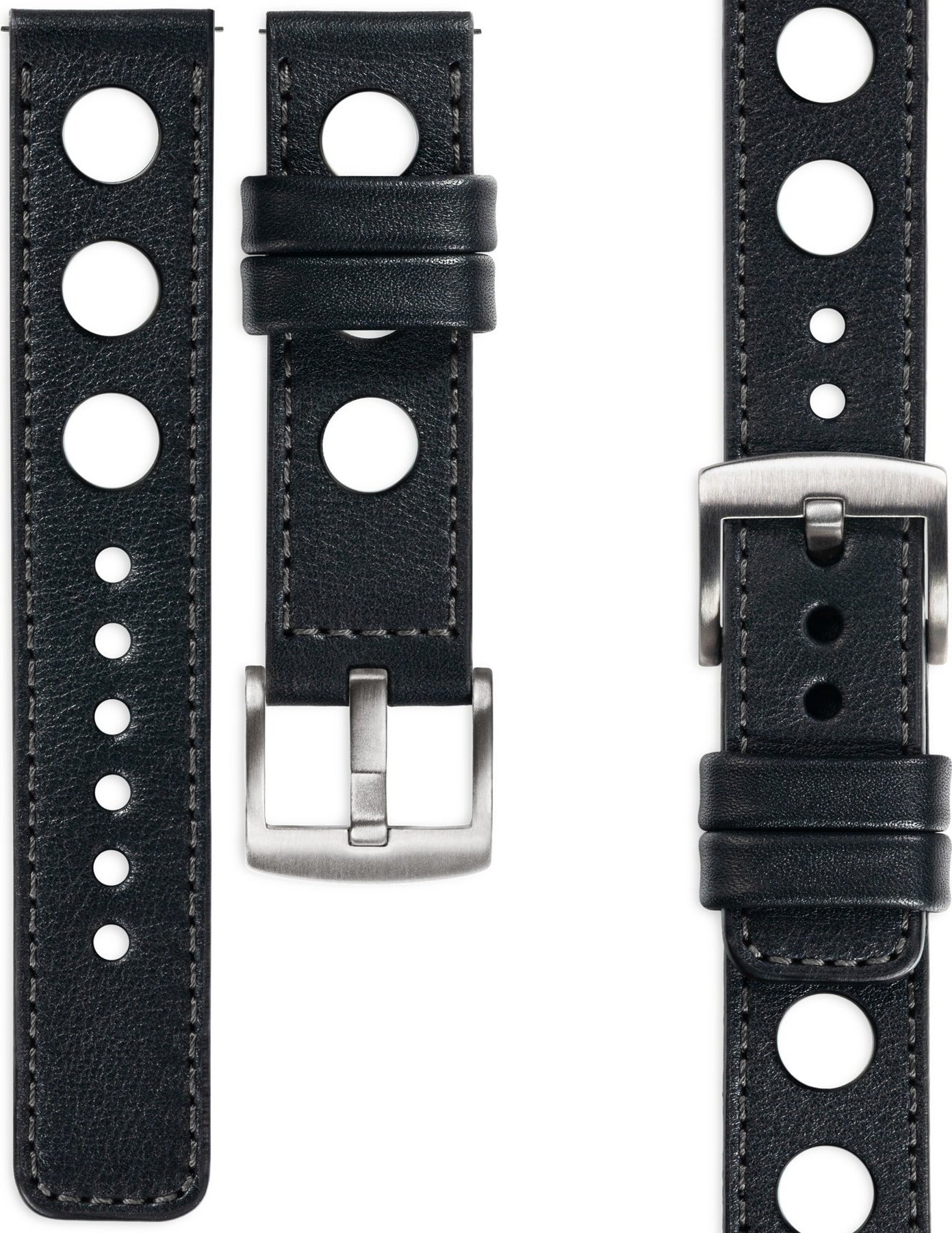 moVear moVear Prestige R1 Skórzany pasek 22mm do zegarka | Czarny, grafitowe przeszycie [rozmiar i klamra do wyboru] Standard