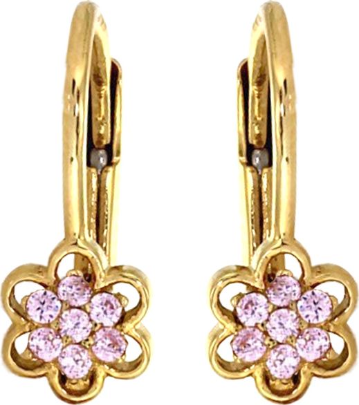 Lovrin Złote kolczyki 333 dziecięce różowe kwiaty na prezent