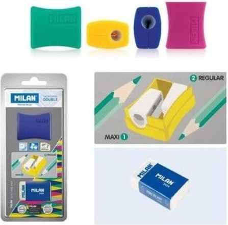 Milan Temperówka dwustronna+gumka Afila blister MILAN