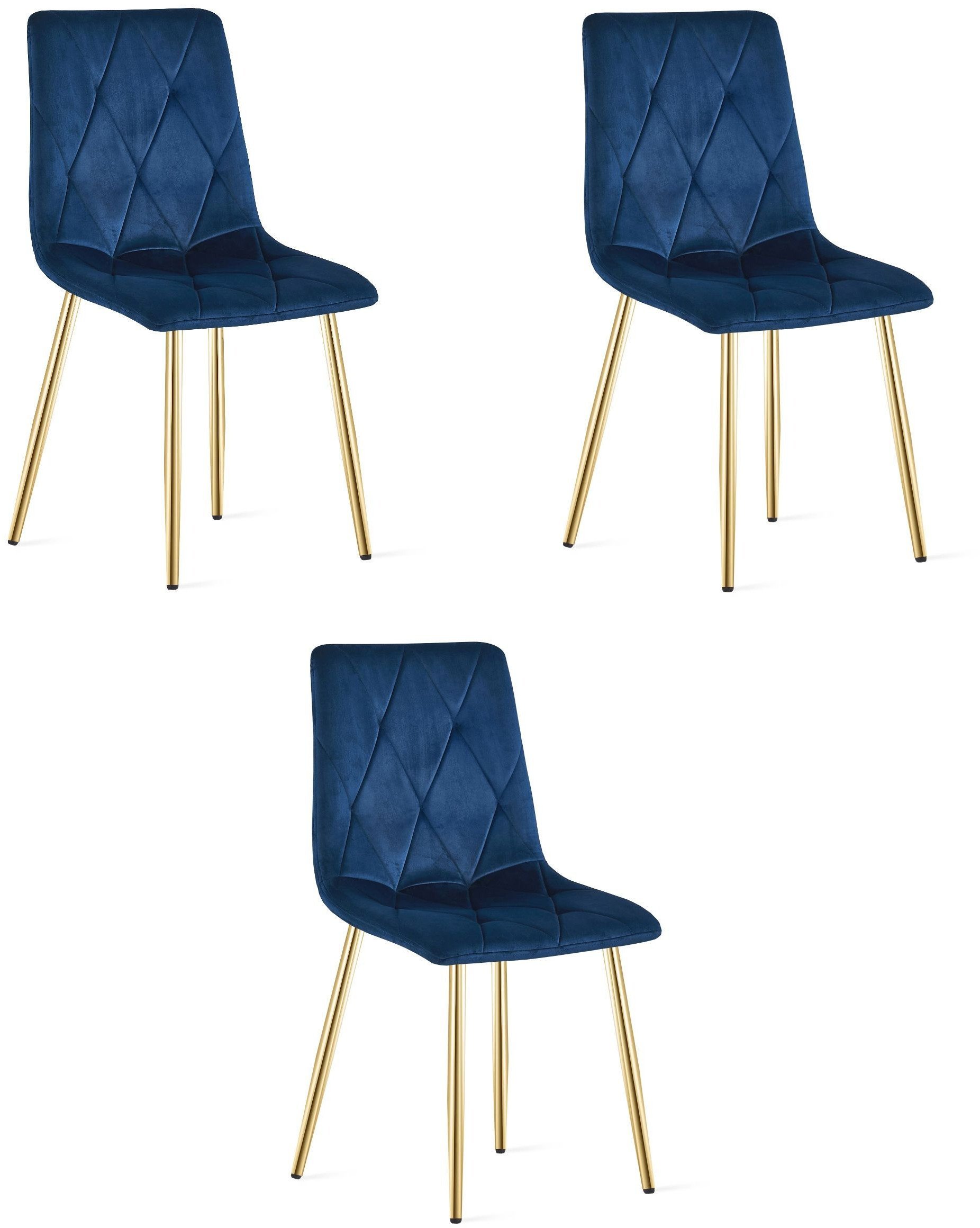 Krzesło do jadalni LIBRA welur granatowy aksamit na złotych nogach x3