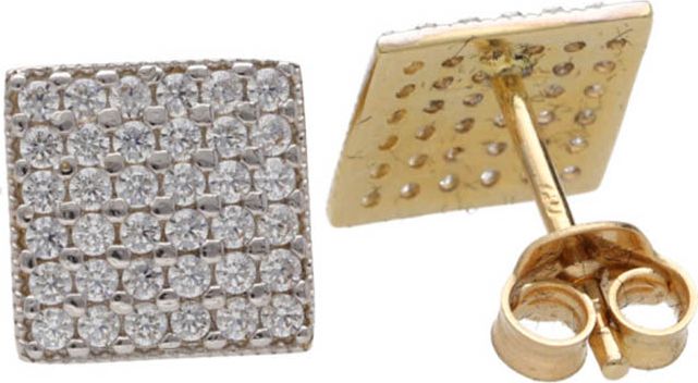 Lovrin Złote kolczyki 585 kwadraty wysadzane cyrkoniami 1,68 g