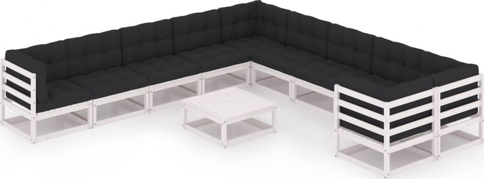 vidaXL 11-cz. zestaw wypoczynkowy do ogrodu, z poduszkami, biały