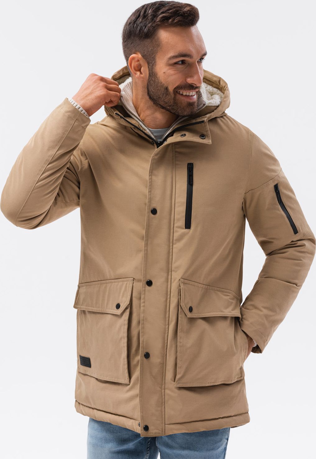 Ombre Kurtka męska zimowa C517 - beżowa L