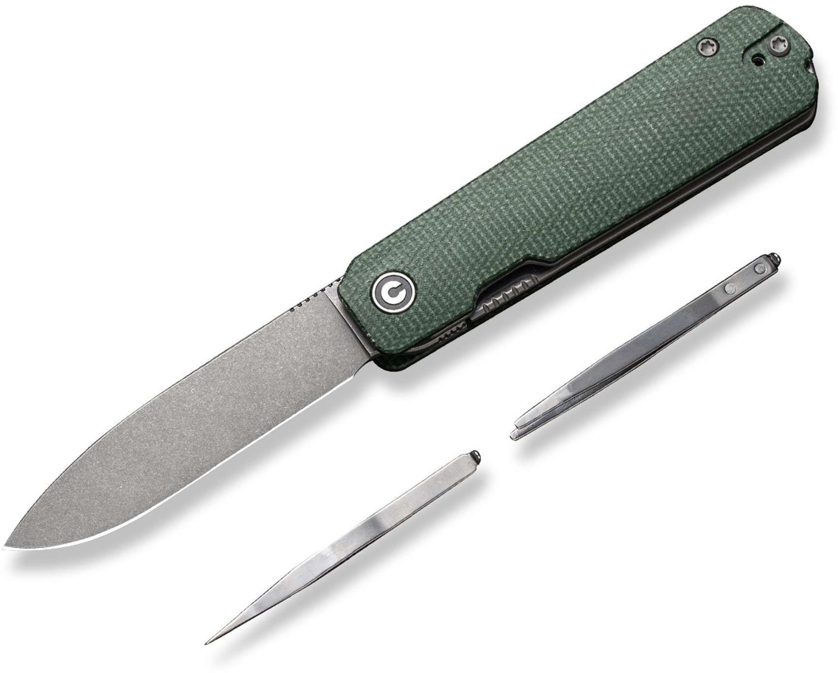 Cedrus Nóż składany Civivi Sendy Green Canvas Micarta, Gray Stonewashed Nitro-V by Ben Petersen (C21004A-1)