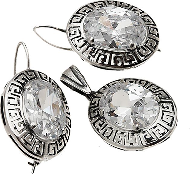 Lovrin 925 SREBRNY OKSYDOWANY KOMPLET KOŁA BIAŁA CYRKONIA