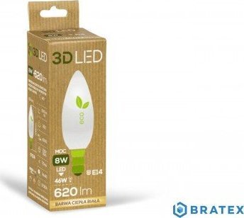 3DLED Żarówka ledowa 3LED świeczka E-14 8W barwa ciepła