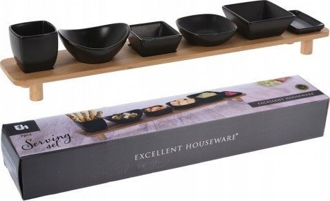 Koopman Zestaw miseczek do serwowania czarne 6 szt + taca