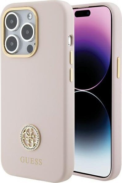 Guess Guess GUHCP15LM4DGPP iPhone 15 Pro 6.1" jasnoróżowy/pink hardcase Silicone Logo Strass 4G