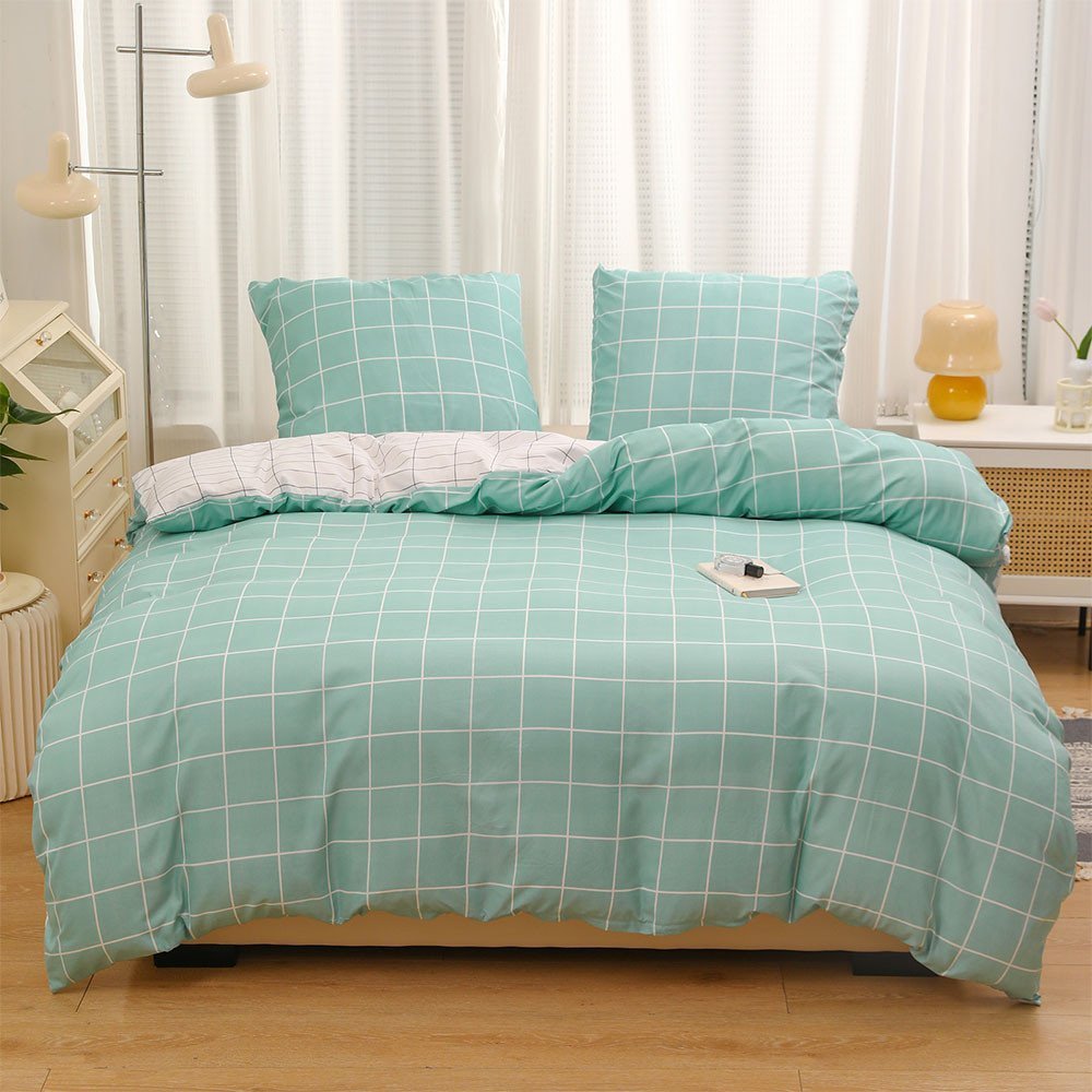 Gierekhoff Pościel 160x200 bawełna satynowa dwustronna 3D GierekHoff gruba 3 części GH 3002 kratka