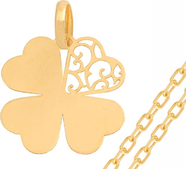 Lovrin Złoty komplet 585 blaszka koniczynka ażur 1,1g