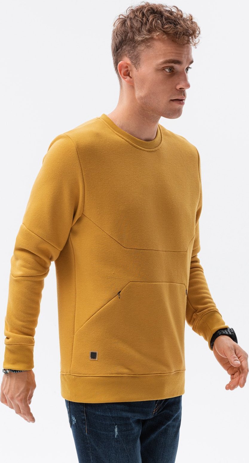 Ombre Bluza męska z kieszenią zapinaną na zamek - musztardowa B1349 XL