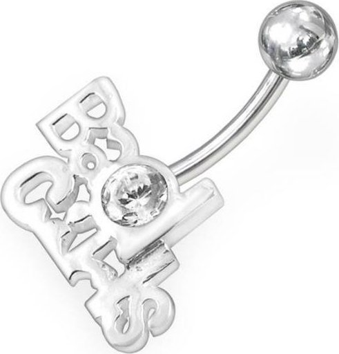 Lovrin Srebrny kolczyk 925 do pępka napis biały