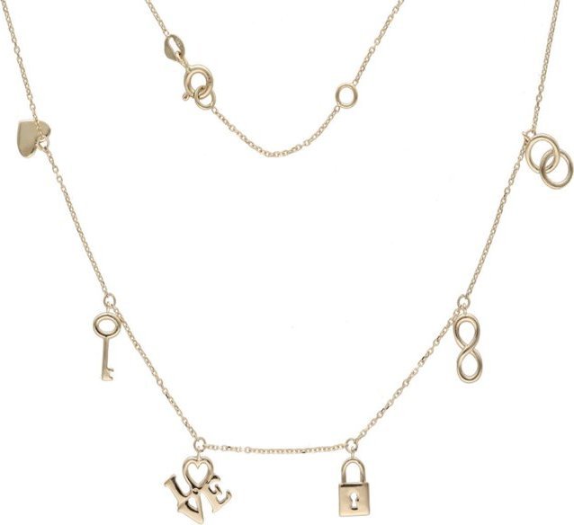 Lovrin Złoty naszyjnik 585 zawieszki love klucz kłódka