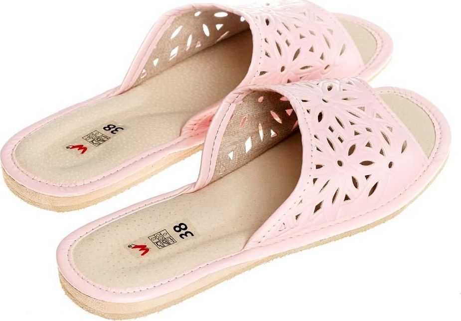 Wójciak Przewiewne damskie pantofle z ażurowym wzorem pw077 pudrowy 37