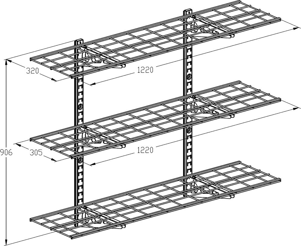 Ergosolid PG34B - Półka garażowa wisząca metalowa Solidna do 135 kg - Potrójna 1220x305mm