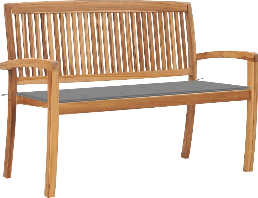 vidaXL Sztaplowana ławka ogrodowa z poduszką, 128,5 cm, drewno tekowe (3063280)