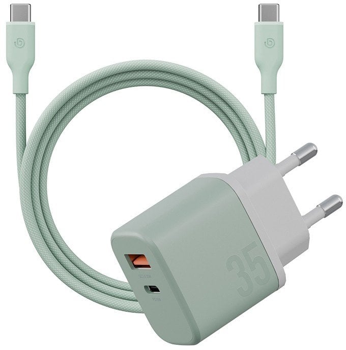 Wall charger Bazic GoPort Velox Kit USB-C/USB-A GaN 35W with cable green