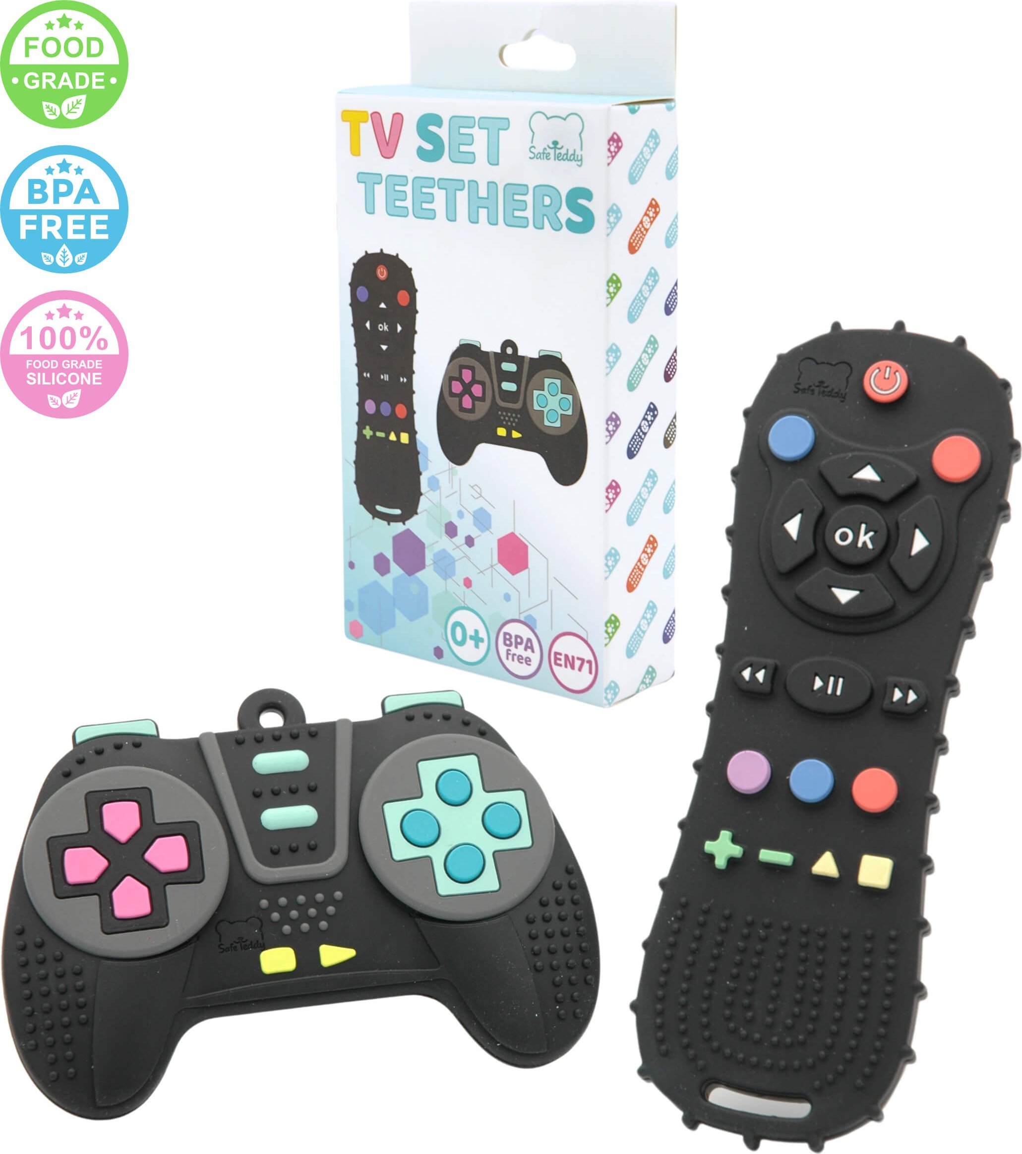 SafeTeddy Gryzak silikonowy pilot TV kontroler ząbkowanie sensoryczny 0+ SafeTeddy