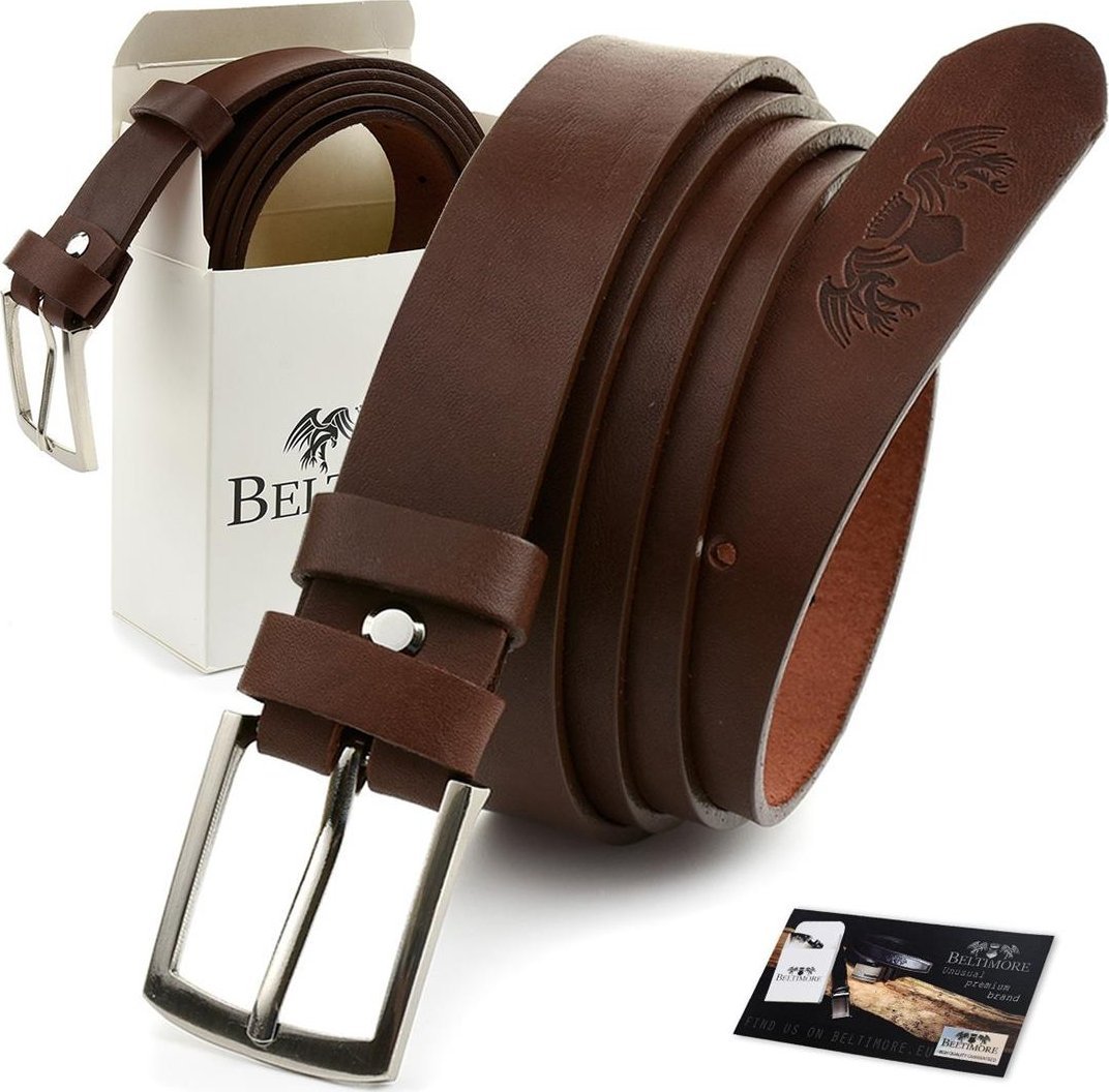 Beltimore Beltimore skórzany licowy wąski pasek męski brązowy A79 : Kolory - brązowy, beżowy, Rozmiar pasków - r.105-120 cm NoSize