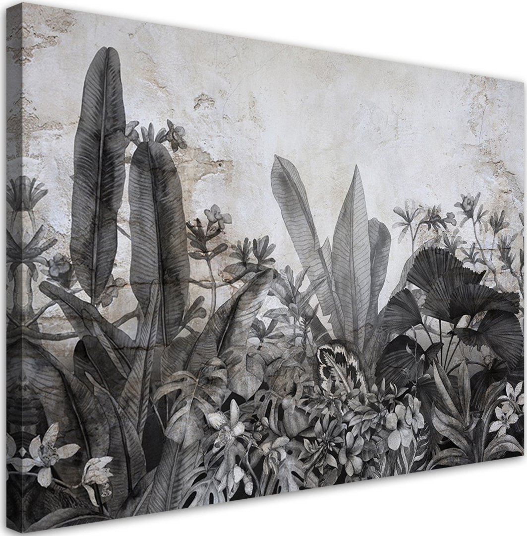 Feeby Obraz na płótnie, Czarno białe liście na tle betonu - 120x80