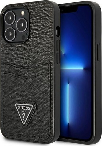 Guess GUHCP13LPSATPK iPhone 13 Pro / 13 6,1" czarny/black hardcase SaffianoTriangle Logo Cardslot