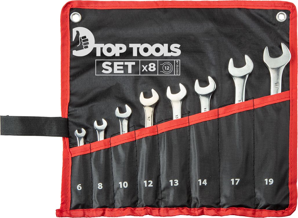 Top Tools Klucze płasko-oczkowe (Klucze płasko-oczkowe 6-19 mm, zestaw 8 szt.)
