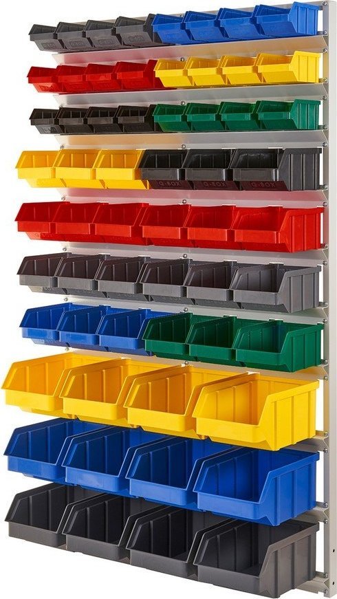 qBox Regał do pojemników warsztatowych, wiszący. Wym: 1610x940x380mm 60 pojemników (Regał bez pojemników)