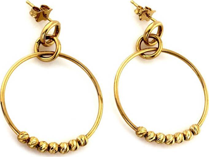 Lovrin Złote kolczyki wiszące 585 KOŁA Z KULECZKAMI 2,74 g