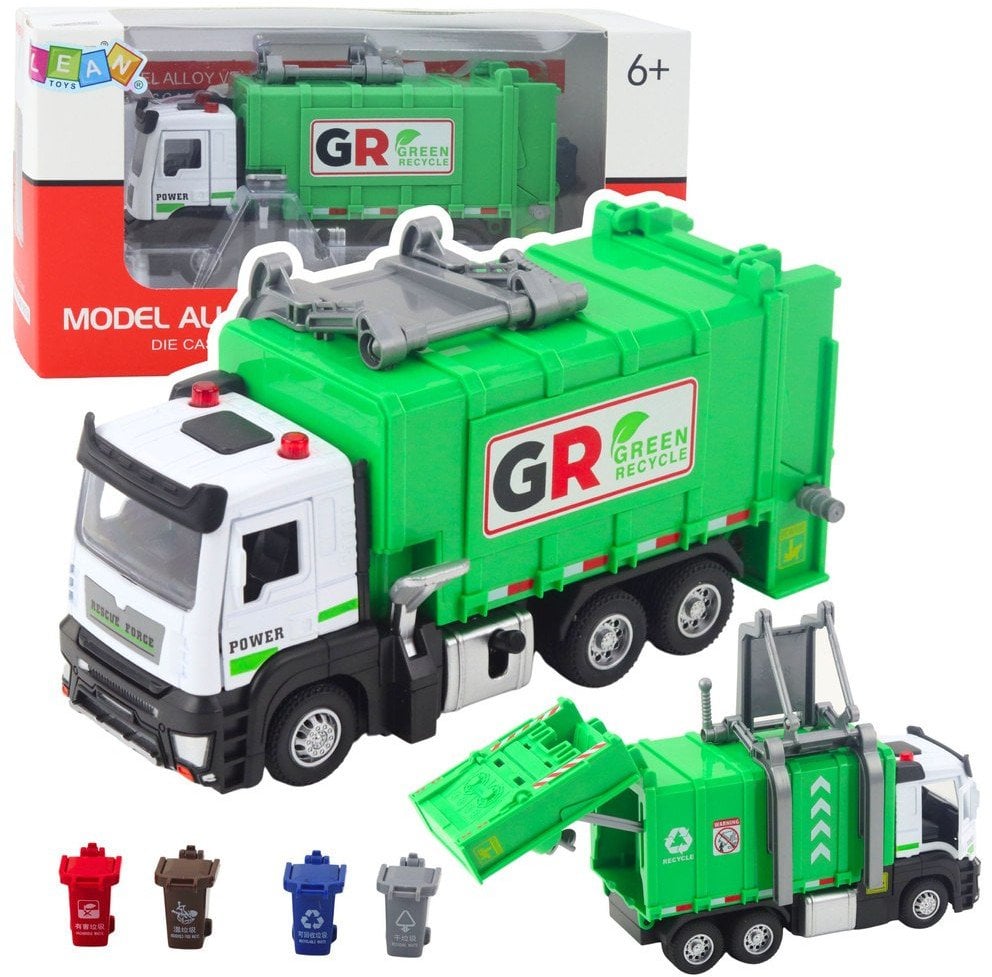 Śmieciarka Z Napędem 4 Pojemniki Na Śmieci Światła Dźwięki Zielona LEAN Toys