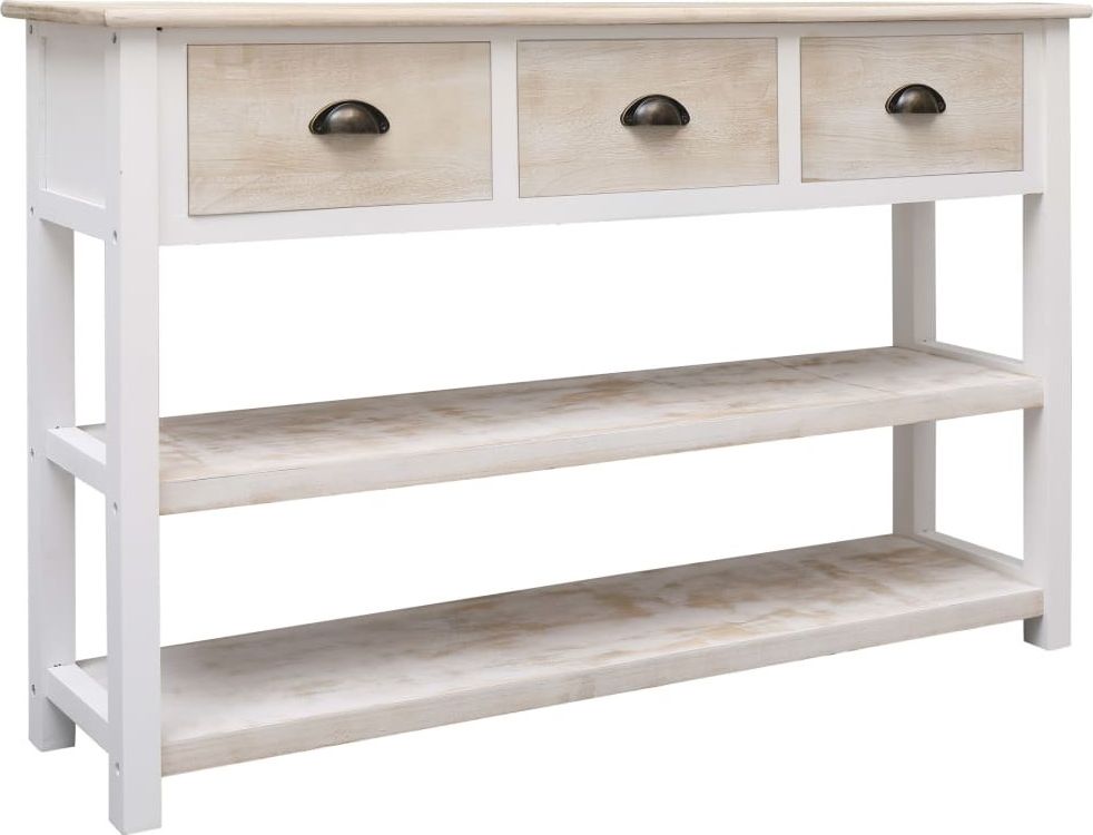 vidaXL Szafka, kolor naturalny i biały, 115 x 30 x 76 cm, drewniana