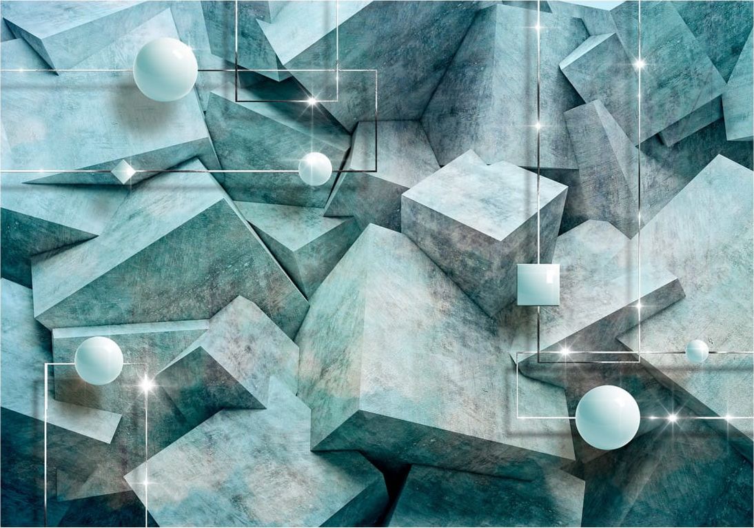 DecoNest Fototapeta - Betonowe sześciany (zielony) - 350X245