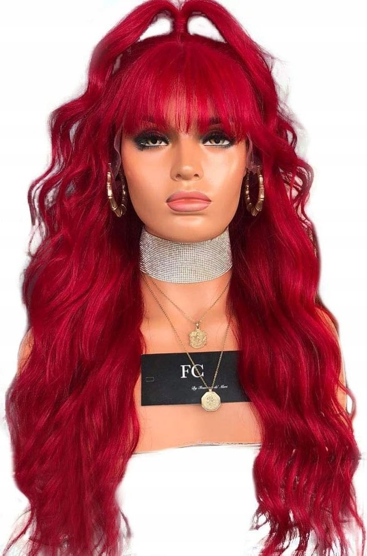 Korbi PERUKA WŁOSY DŁUGIE CZERWONE FALOWANE NA SIATCE W95