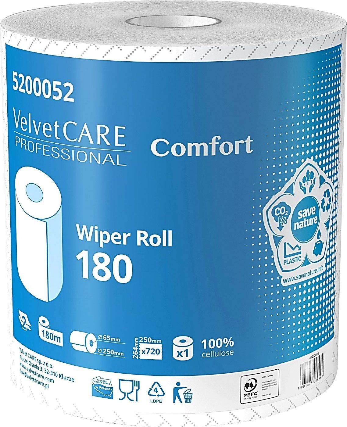 Velvet Czyściwo przemysłowe VELVET Professional, 2-warstwowe, 720 listków, 180m, 1szt., białe