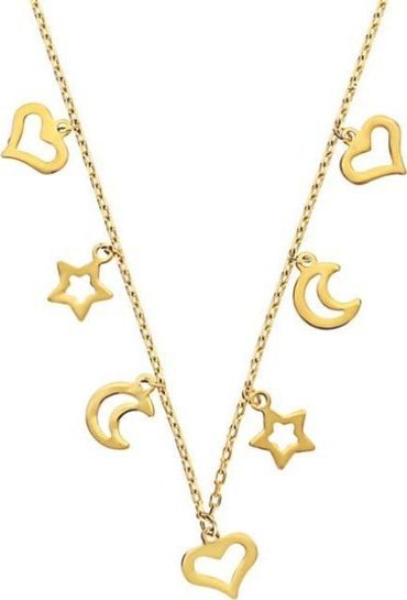 Lovrin Złoty naszyjnik 375 WISZĄCE GWIAZDKI KSIĘŻYC SERCE 1,66g