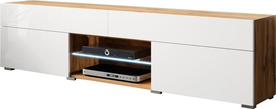 Selsey SELSEY Szafka RTV Bangie 180 cm z szufladami dąb wotan/biały połysk