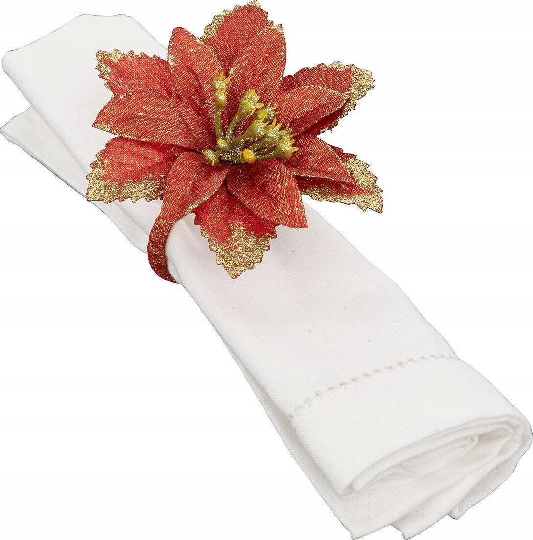 Atmosphera Obrączka na serwetki, gwiazda betlejemska ze złotym zdobieniem, 2 sztuki