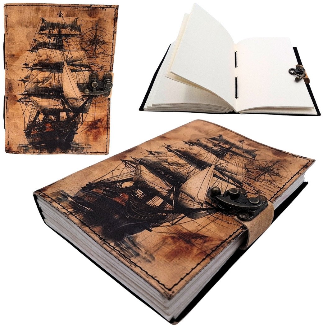 Notes Skórzany Marynistyczny Żaglowiec Retro - Prezent dla Żeglarza AH11