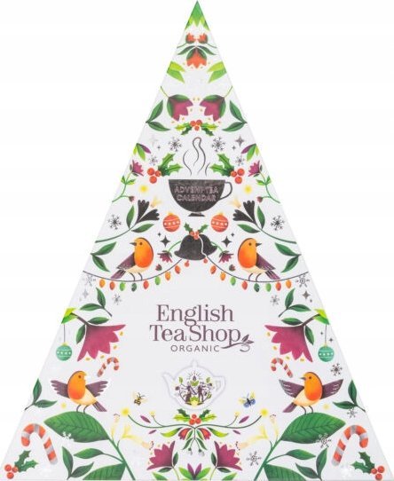 Kalendarz adwentowy English Tea Shop Zestaw herbatek trójkątny biały 25 piramidek BIO 50g