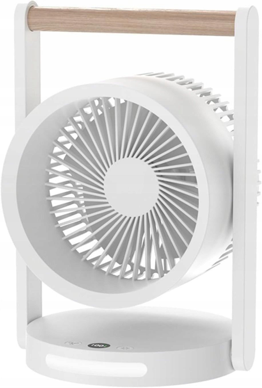 WENTYLATOR BIURKOWY Z DREWNIANĄ RĄCZKĄ, POZIOMY PRĘDKOŚCI, Z LAMPKĄ NOCNĄ, WYŚWIETLACZ, WSKAŹNIK NAŁDAOWANIA , LADOWANIE USB C, 10W, 3600 mAh,6,4"