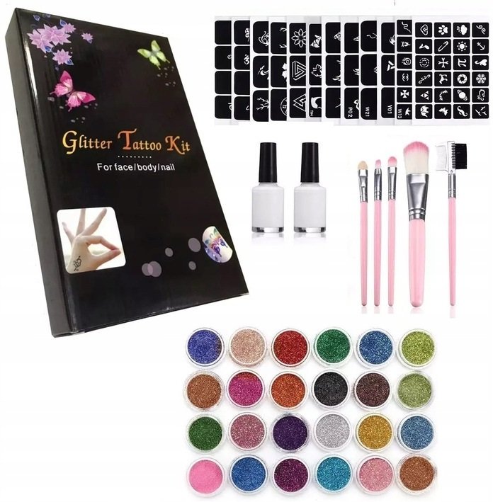 ZESTAW DO ROBIENIA TATUAŻY SZABLONY TATUAŻE BROKATOWE TYMCZASOWY DLA DZIECI