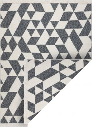 Dywany Łuszczów Dywan TWIN 22992 Geometryczny, bawełna, dwustronny Ekologiczny frędzle - antracyt / krem, 80x300 cm