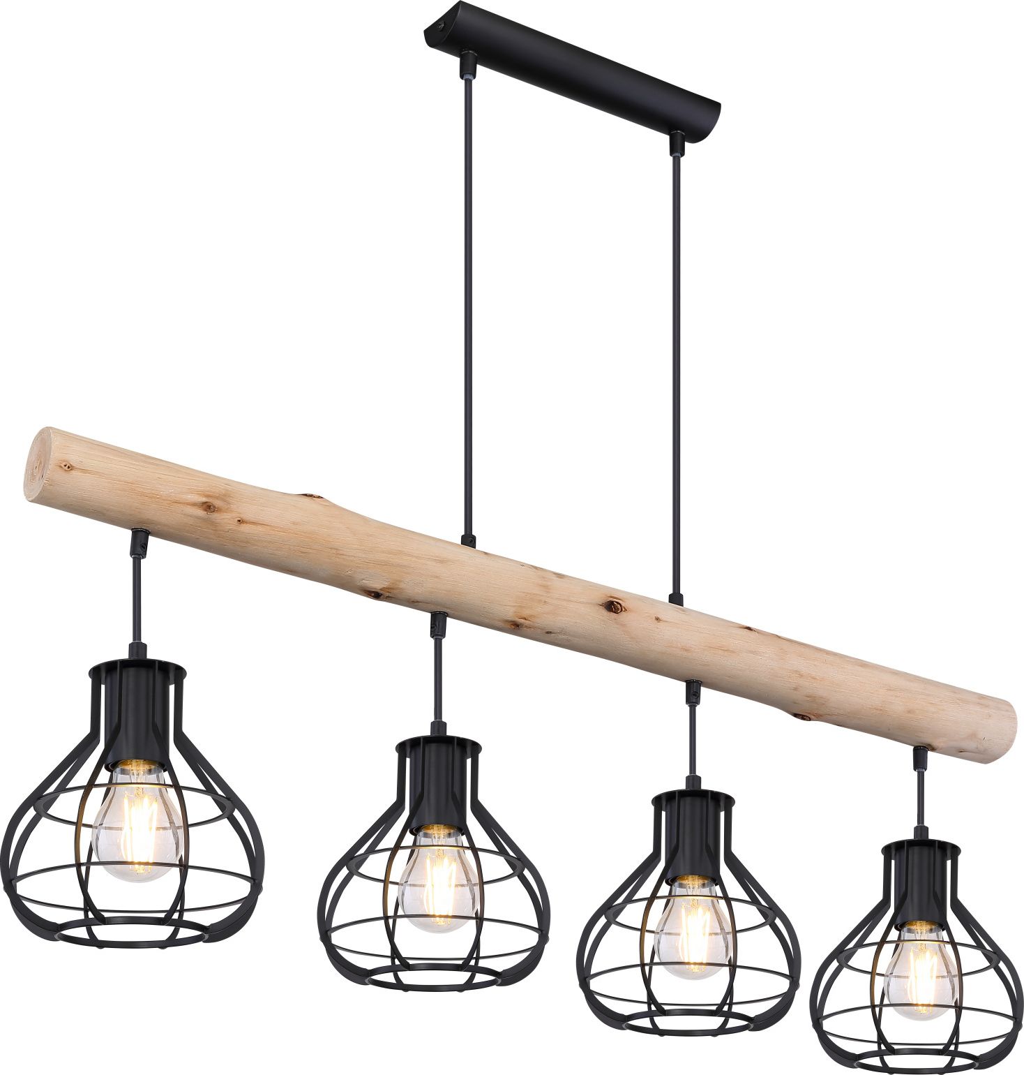 Lampa wisząca Globo Loftowa lampa sufitowa czarna Globo CLASTRA z drewna 15388-4H