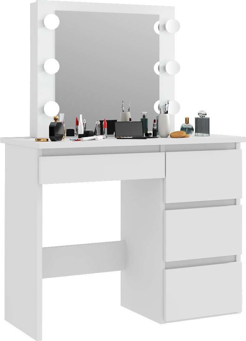 MartigoPlus Toaletka z czterema szufladami Beta 6 LED Biała