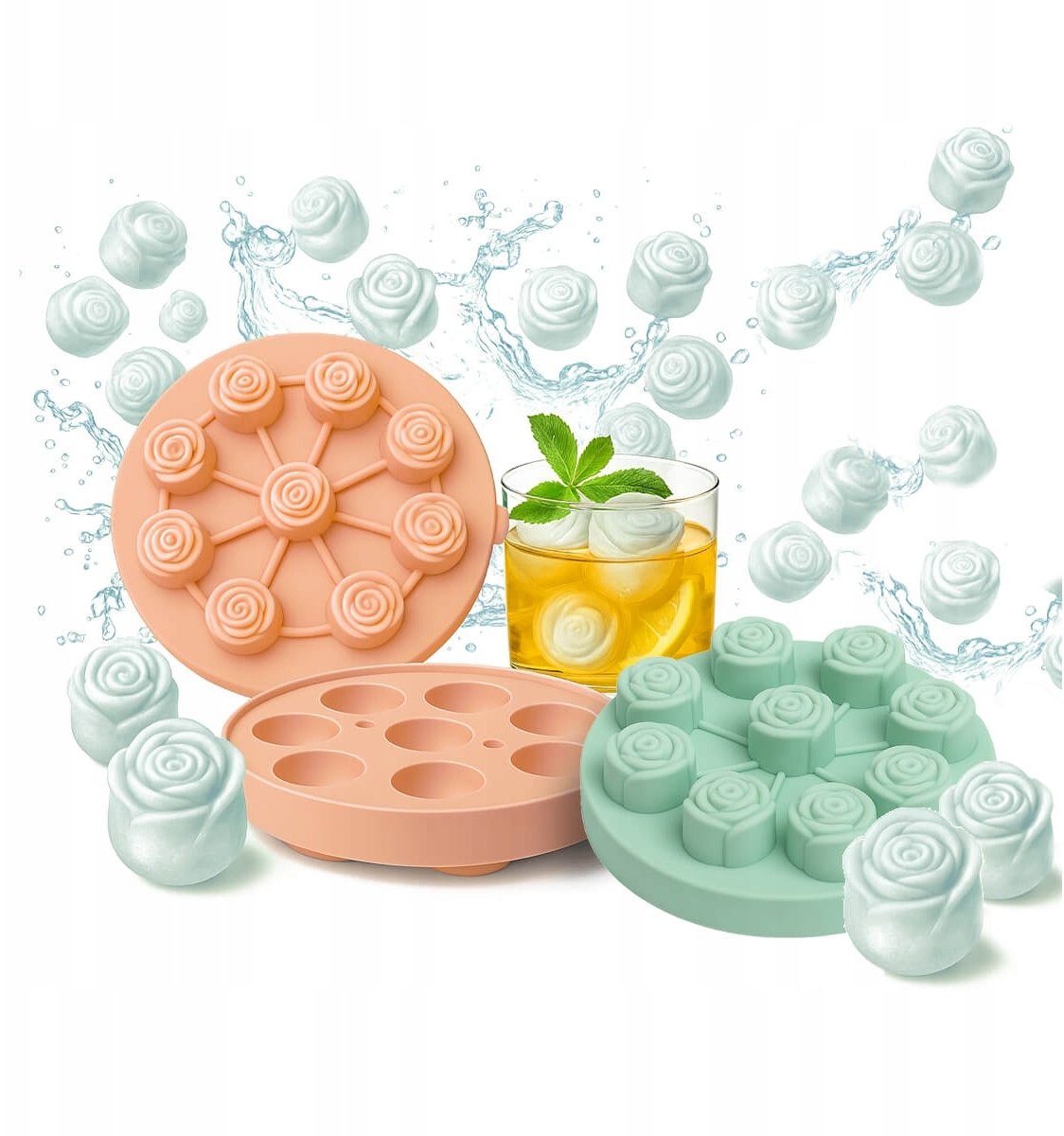 FORMA SILIKONOWA DO KOSTEK LODU RÓŻA Foremki Na Lód Czekoladki 3D 9sztuk